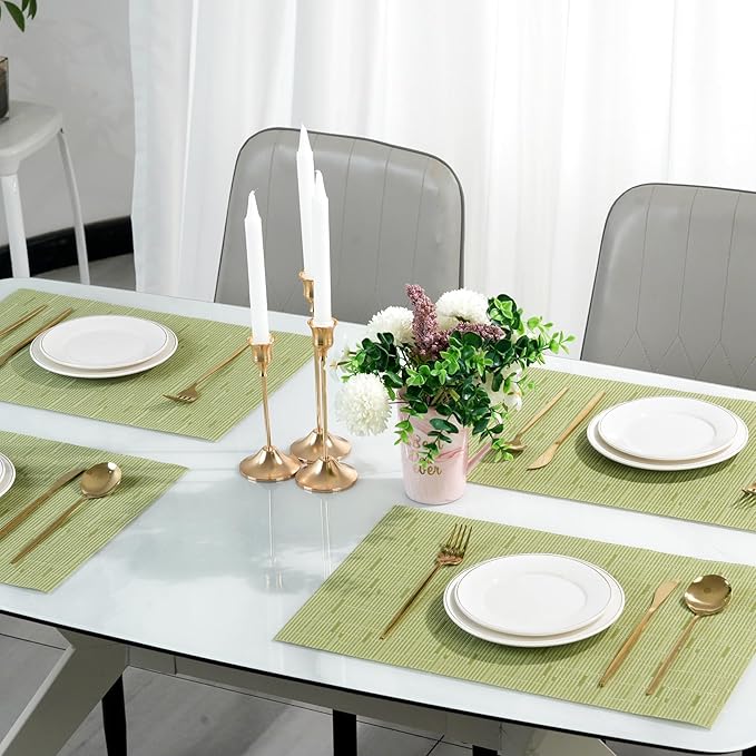 flohar Placemats Set of 6竊똂hristmas Non-Slip PVC Weave Table Mats Easy to Clean竊똇eat Resistant Place Mats for Kitchen Dining Table Decoration Indoor Outdoor竊똏ea Green
