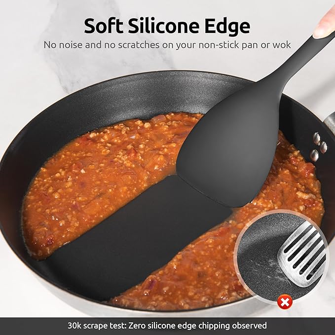 U-Taste 600쨘F Heat Resistant Wok Spatula: 13.76" Long, 3.63" Wide Silicone Cooking Utensils with Flexible Edge & Sturdy Core, for Kitchen Stir Fry, Serving, Scoop, Non-Stick Pan, Carbon Steel (Black)
