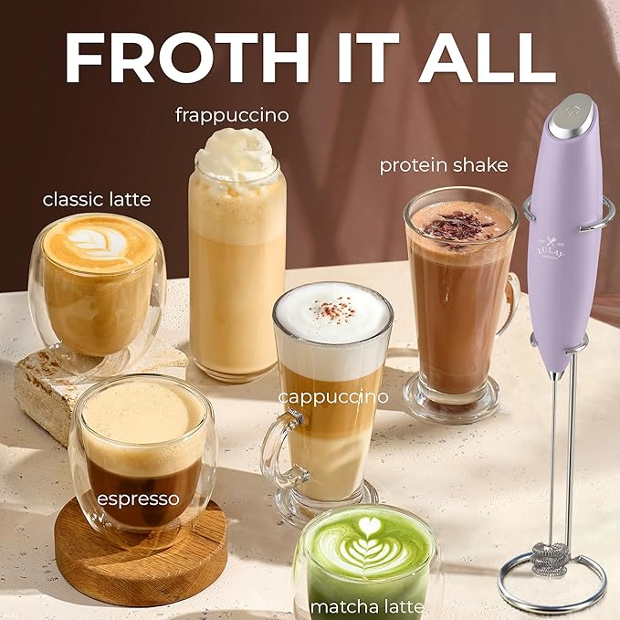 Zulay Kitchen Patented Tornado Triple Whisk Milk Frother with 4 Duracell Batteries ??Handheld Foam Maker for Coffee, Lattes, Matcha & Hot Chocolate ??Rich, Creamy Froth in Seconds