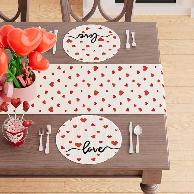 XCHI Red Little Love Hearts Valentine's Day Round Placemats Set of 4 Table Mats for Party Home Kitchen Dining Table Decorations 14x14 Inch