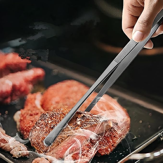 Seido 2-Piece Serving Tweezer Set 12-Inch ??Professional Stainless Steel Kitchen Tongs with Fine Tip & Flat Tip, Non-Slip Grip, Heat-Resistant Precision Tools for Cooking, Plating & Garnishing