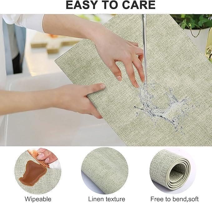 LANDVIEW Leather Heat Resistant Placemats Set of 6 Waterproof Wipeable Washable PU Table Mats,Easy to Clean Anti-Slip Place Mats (Light Green, 6)
