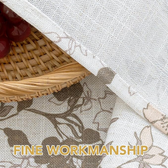 H.VERSAILTEX Linen Table Cloths Floral Printed Tablecloth Spill-Proof Waterproof Table Cover for Dining Buffet Feature Soft and Thick Fabric Wrinkle Free, 60 x 60 Inch, Retro Floral - Brown