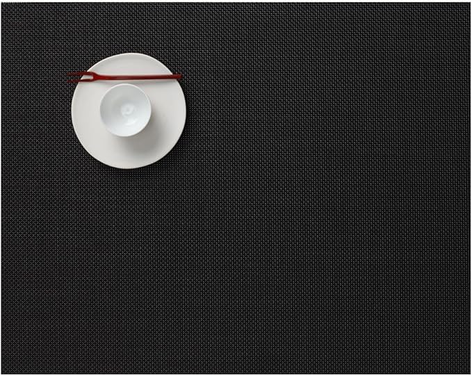 Chilewich Mini Basketweave Placemats in Black - Set of 4 - Easy Care Woven Tabletop Textiles - Indoor/Outdoor - 19" x 14" Rectangle