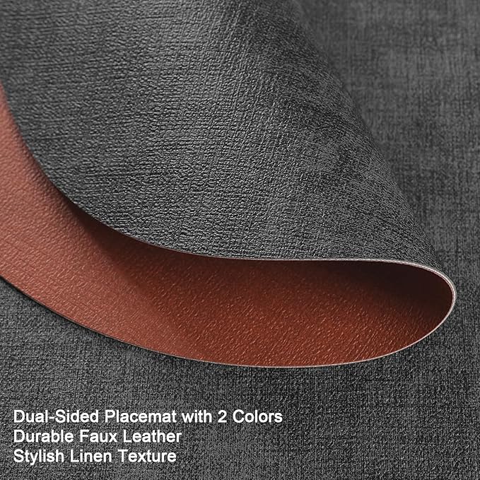 Myir JUN Round Dual-Sided Placemats, Faux Leather Set of 4 for Indoor and Outdoor Dining Tables, Non-Slip Washable Table Mats (Gray Terracotta)