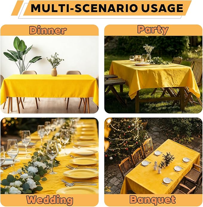 TWINPRET Rectangle Tablecloth 60 x 84 Inch, Yellow Waterproof Washable Polyester Table Cloth - Stain & Oil Resistant Rectangular Table Cover for Banquet & Party (Fits 4 Foot Tables) [2 Pack]