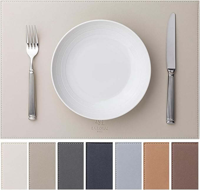 Baroyal Faux Leather Placemats Set of 6 Vinyl Washable Wipeable Table Mats for Kitchen Dining Table Heat Resistant Waterproof Modern Indoor/Outdoor Placemats Non-Slip Easy Clean Place Mats-Cream White