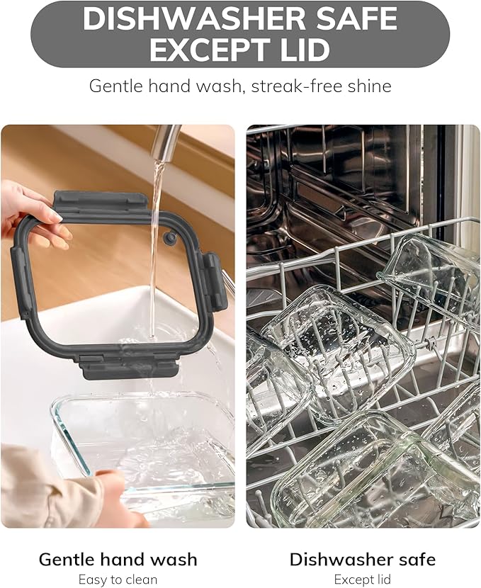 2-Pack Glass Food Storage Containers with Tempered Lids (630ml/2.7cup) - Airtight Snap Lock, Microwave & Oven Safe (-4?? 950째F), Freezer to Baking Dish, BPA-Free, Gift Box (Gray)