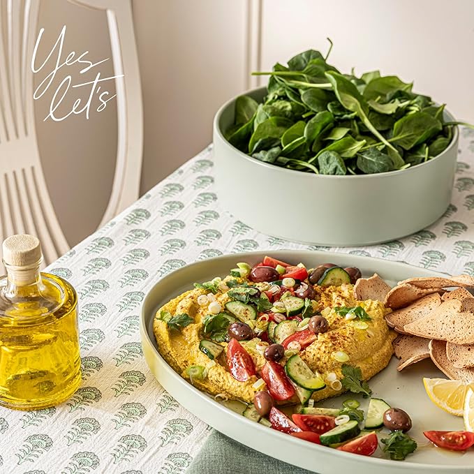 over&back Stackable Serving Bowl - Stoneware Dishes - All-Occasion Place Settings - Perfect for Salads, Pastas, and More - 10.1" x 10.1" x 3.2" - Semi-Matte Sage