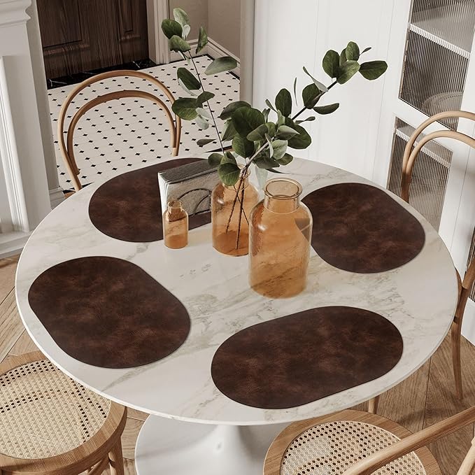 ADRIMER Placemats, Heat Resistant Oval Placemats Set of 12 Washable 12 x 17 Inch, Waterproof Table Mats, Wipeable Pu Place Mats for Kitchen, Dining Room, Coffee