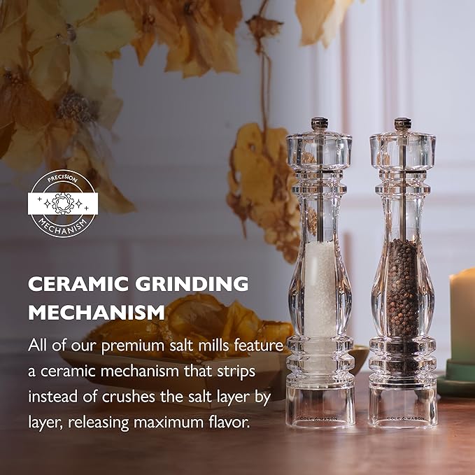 Cole & Mason London Refillable Spice Mill - Kitchen & Home Accessory - Table Salt Grinder - Salt Mill with Ceramic Mechanism - 12", Acrylic