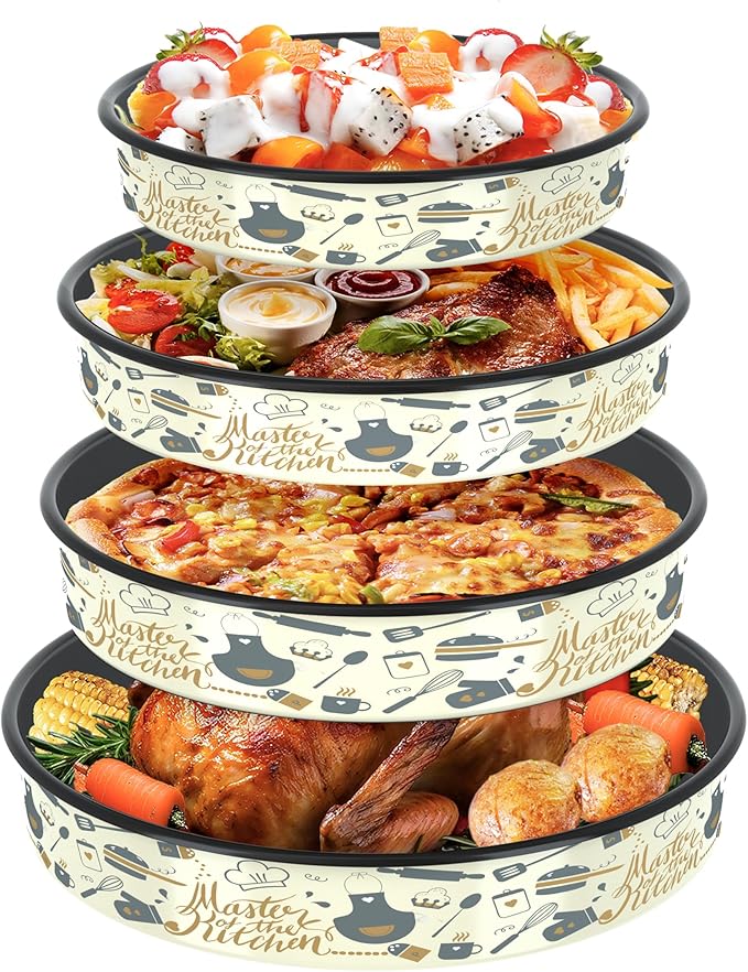 Round Baking Pan Set Roasting Dish 4-Pack 9/10/12/14 Inches Enamel Non Stick Large Cookware for Cake Bread Pie Pizza Turkey Steak, Non-Toxic Oven Dishwasher Safe Mom's Christmas Gift Bakeware