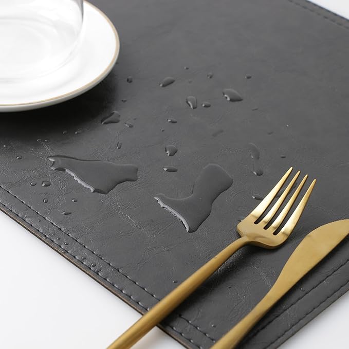 Jovono Waterproof PU Placemats, Faux Leather Dining Table Mat, Set of 8, Easy to Wipe Off Scrub Vinyl Mat, Heat & Stain Resistant for Office Conference Table, Home D챕cor Grey