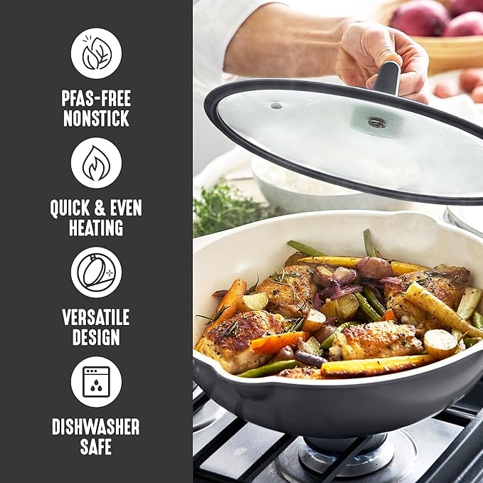 GreenLife Nonstick 12??(5QT) All in One Deep Skillet Wok with Lid, PFAS-Free Non-Toxic Ceramic Multi-Purpose Pan, Induction, All Stovetop, Egg, Stir Fry, Saute, Stay Cool Handle, Graphite