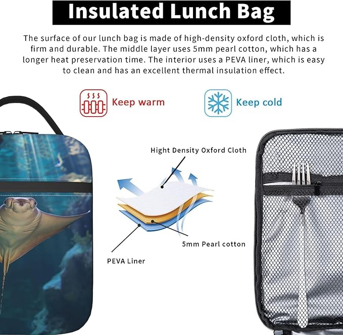 VANZEV Insulated Lunch Box for Women Men, Stingray Ocean Lunch Box Reusable Portable Lunch Bag Cooler Tote Waterproof Lunch Container for Office Picnic Work Travel Hiking