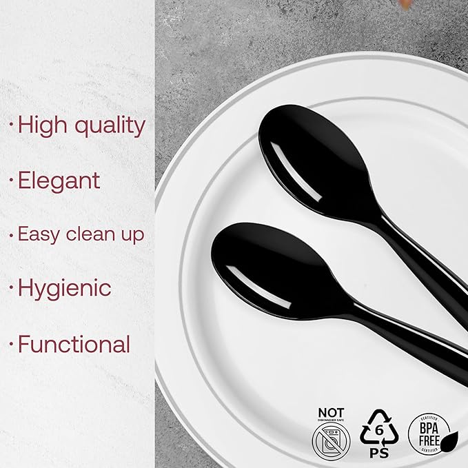 Smarty Had A Party 144 Black Disposable Plastic Serving Spoons Serving Utensils for Parties Black Plastic Spoons for Buffets
