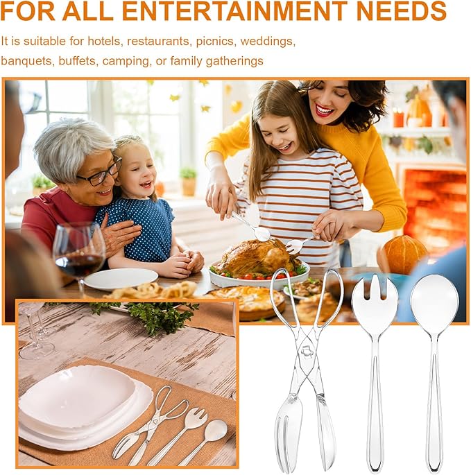 18 Pcs Plastic Serving Utensils 9" Clear Disposable Utensils Set Includes Spoons Serving Forks Tongs for Birthday Wedding Parties Buffet Cutlery Food (Clear)