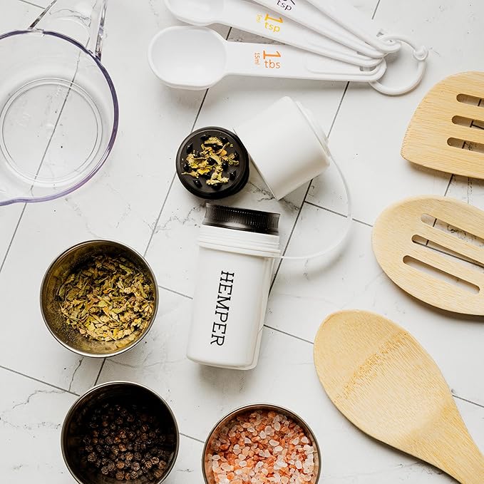 Hemper Keeper 3?멼n?? Herb Grinder with Dual Storage Container - Smell?멠roof, Airtight & Water?멢esistant - Built?멗n Removable Grinder, Dual Compartments for Flower & Ground - (White)