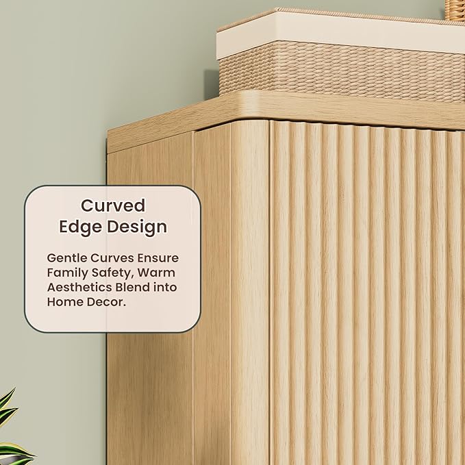 KEIKI 72" Tall Kitchen Pantry Wood Storage Cabinet with 6 Door Shelves Organizer Modern Fluted Cupboard for Kitchen Dining
