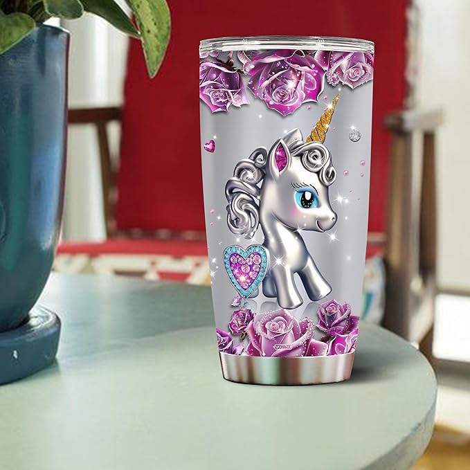 WONWIX Personalized Unicorn Gifts for Adult Women Insulated Stainless Steel Tumbler Mug Cup Water Bottle Unique Gift for Mom Wife Daughter Funny Unicorns Christmas Birthday Mother's Day Valentine