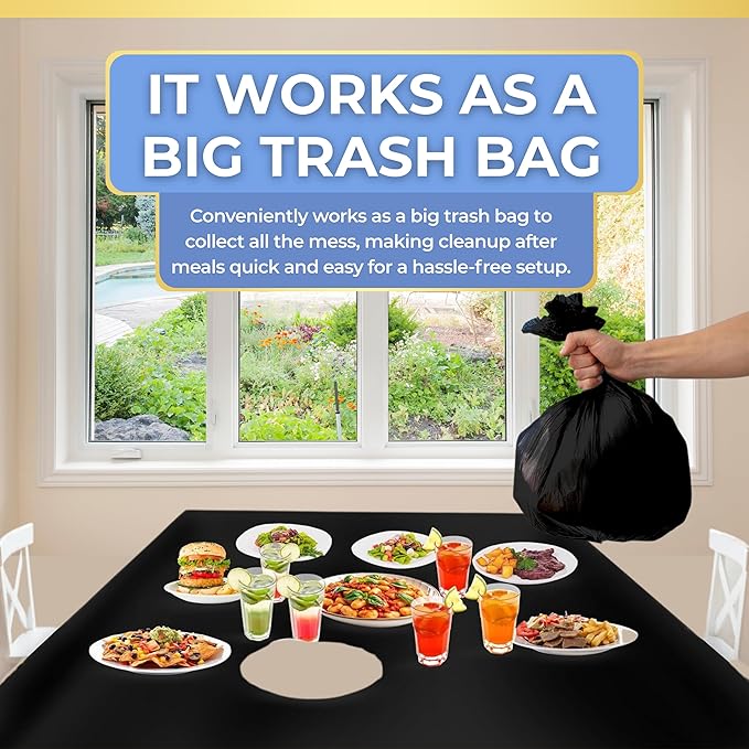 LEMON + Co. Black Rectangle Table Cover Disposable Plastic Tablecloth 54 Inch. x 108 Inch. Premium Decorative Rectangle Table Cover 20 Pack