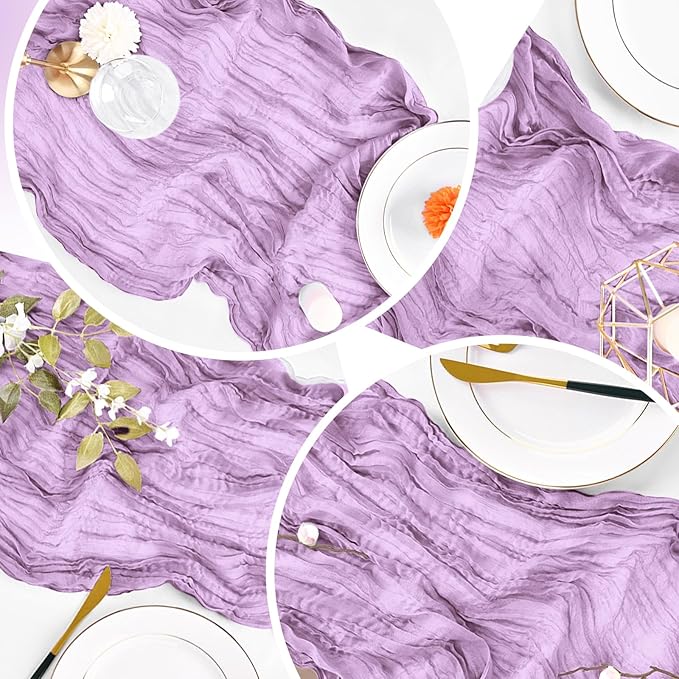 8 Pack Lavender Cheesecloth Table Runner 20 x 120 inch Gauze Table Runners 10 FT Long,Semi Sheer Boho Cheese Cloth Fabric Table Runner Bulk for Wedding,Party,Baby Shower,Bridal Shower Decoration