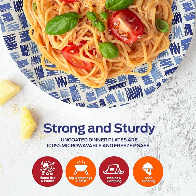 PAMI Blue Paper Bowls 12 Oz Pack of 200, Heavy Duty Disposable Microwave Safe Oil Water Cut Resistant Paper Plates and Bowls