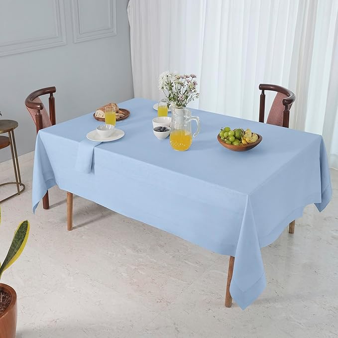 D'Moksha Homes Linen Tablecloth 60 x 120 Inch - 100% Pure Linen Powder Blue Table Cloth for Rectangle Tables - Machine Washable Cloth Tablecloth for Spring, Easter