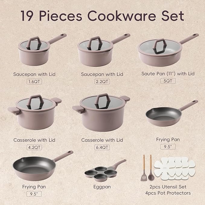 CAROTE 19PCS Pots and Pans Set, Nonstick Cookware Set, Kitchen Cooking Set Induction Non-toxic Granite Set