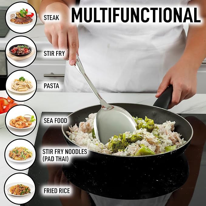 Zulay Kitchen Stainless Steel Wok Spatula - 14.8??Heat-Resistant Metal Turner for Stir-Fry, Saut챕 & Grilling - Durable, Rust-Proof & Dishwasher Safe Kitchen Utensil for Everyday Use