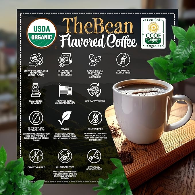 The Bean Organic Coffee Company Chocolate Macadamia Nut, Medium Roast, Ground Coffee, 5-Pound Bag, Caf챕 molido tostado org찼nico