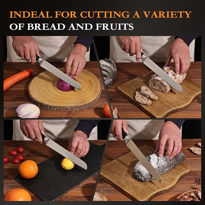 Sourdough bread knife, Bread Knife 16",Bread Slicer for Homemade Bread,Adjustable blade tightness for Even Slicing, Serrated knife,Wooden Bread cutter with Bow Design (1, black)