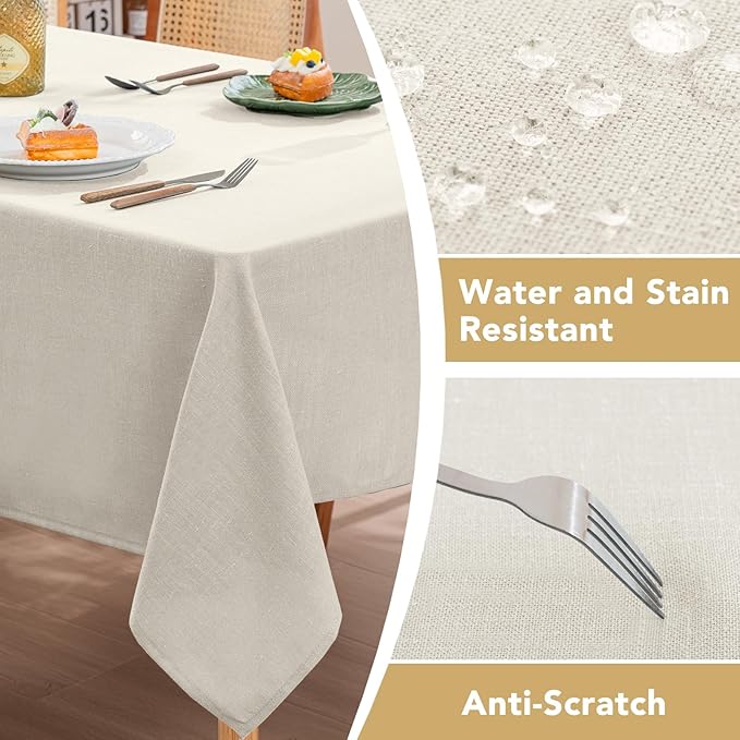 H.VERSAILTEX Linen Table Cloths Rectangle 60 x 104 Inch Premium Tablecloth Spill-Proof Waterproof Table Cover for Dining Buffet Feature Extra Soft and Thick Fabric Wrinkle Free, Natural
