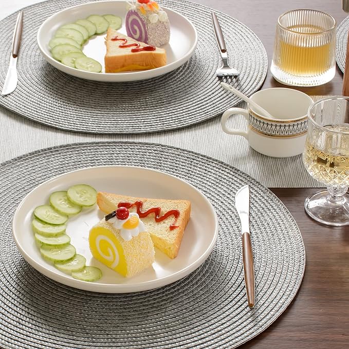FunWheat Round Braided Placemats Set of 8 Place Mats for Dining Table Woven Washable Non-Slip Table Mats 15 Inch(Grey,8pcs)