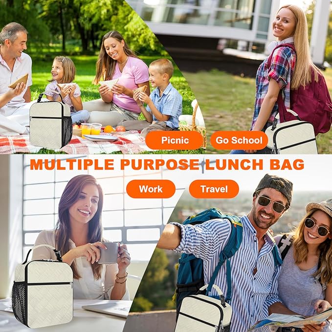 esouler Lunch Box for Men Women Adults Small Insulated lunch Tote Bag for Work Picnic Beach- Freezable Cooler Bag portable Lunch box (Beige)