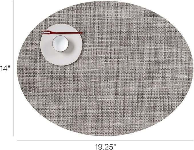 Chilewich Mini Basketweave Placemats in Gravel - Set of 4 - Easy Care Woven Tabletop Textiles - Indoor/Outdoor - 19.25" x 14" Oval