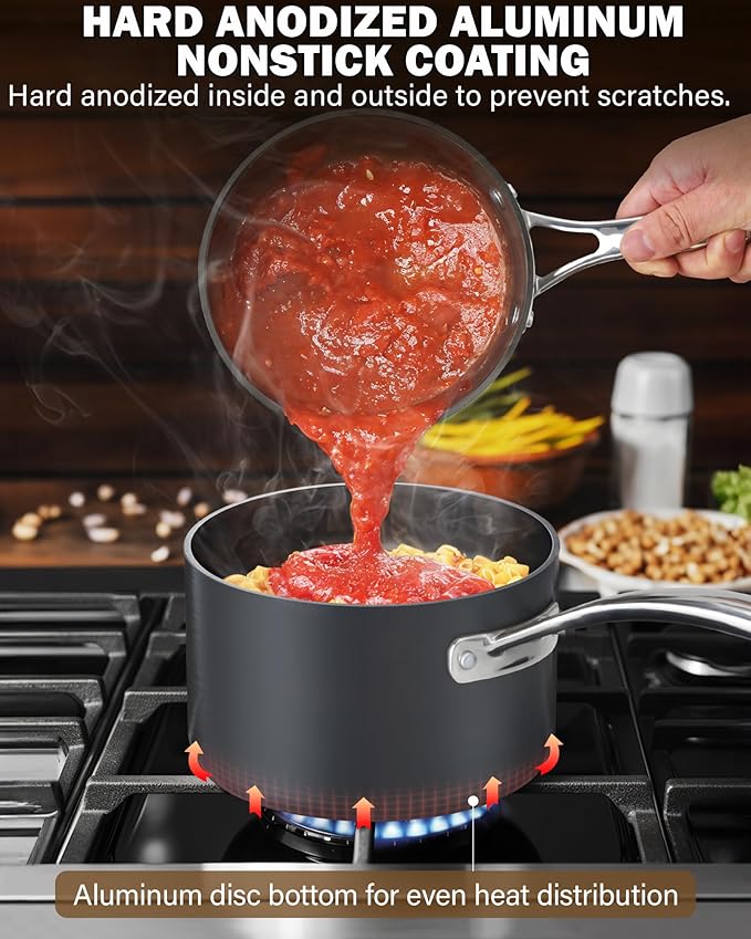 Cooks Standard 2-Quart Hard Anodized Nonstick Saucepan with Lid, Black
