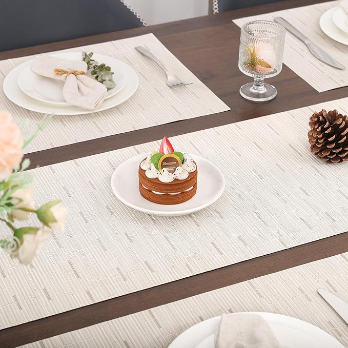 Myir JUN Table Runner, Vinyl Table Runner Indoor 55 Inch Long Arbitrarily Cropped Runner for Table Heatproof for Home Party (B-Off White, 15 x 55 inch)