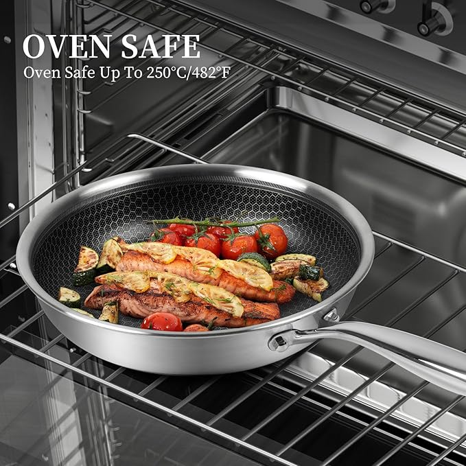Innerwell Stainless Steel Frying Pan Nonstick Frying Pan with Lid 10 Inch Honeycomb Stainless Steel Skillet Woks Pan for Gas Electric Induction Ceramic Stoves and Oven