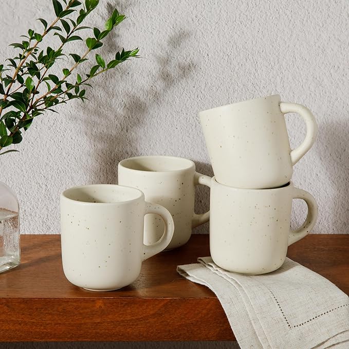 Bloomhouse - Two Time Oprah's Favorite Things Winner - Corsica Clay 4-Piece Mug Set ??Sea Salt White Stoneware Coffee & Tea Cups, Durable Ceramic Drinkware