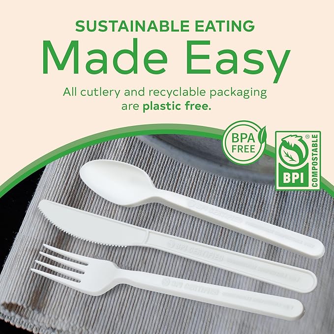 Compostable Cutlery Set, Plant-Based Compostable Utensils Disposable, Dishwasher-Safe Compostable Silverware, 380-Piece Disposable Cutlery, Plant a Tree with Every Box, Ivory White