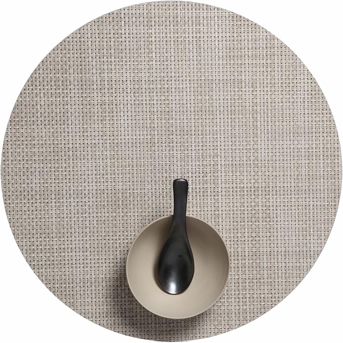 Chilewich Basketweave Placemats in Khaki- Set of 4 - Easy Care Woven Tabletop Textiles - Indoor/Outdoor - 15" Round