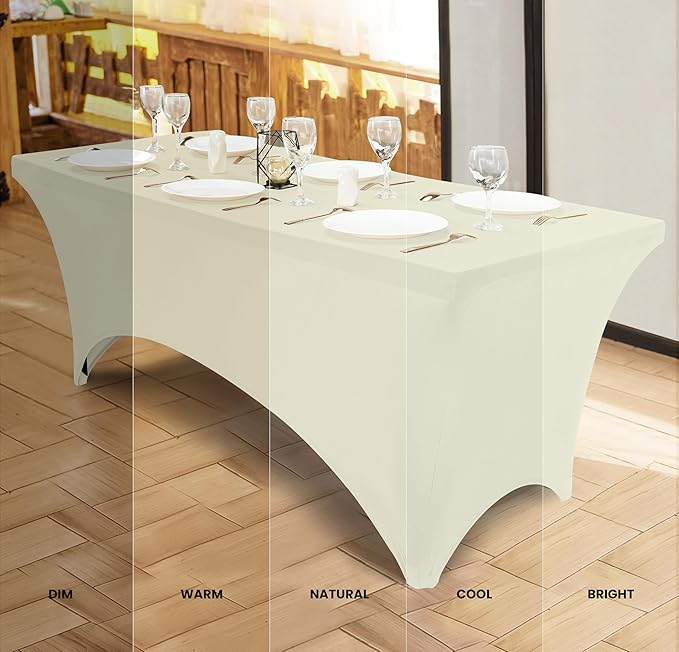 Utopia Kitchen Spandex Tablecloth 2 Pack [4FT, Ivory] Tight, Fitted, Washable and Wrinkle Resistant Stretch Table Cloth Rectangle Cover for Trade Show, Weddings & Parties [48Lx30Wx30H Inch]