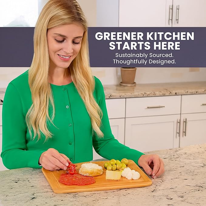 Small Bamboo Cutting Board ??12 Inch Wood Cutting Boards for Kitchen with Glue-Free Surface??& Juice Groove ??Non-Toxic, FSC-Certified, Durable Wooden Chopping Board - Rectangle