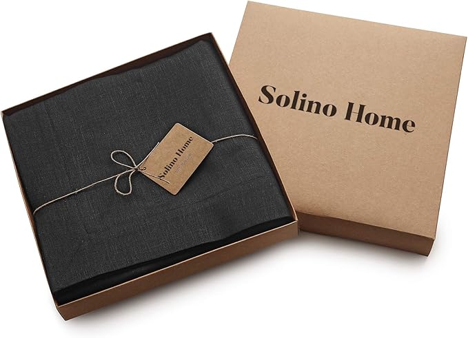 Solino Home Linen Black Tablecloth 60 x 144 Inch - 100% Pure Linen Rectangular Tablecloth - Machine Washable Table Cloth for Winter, Easter - Fete