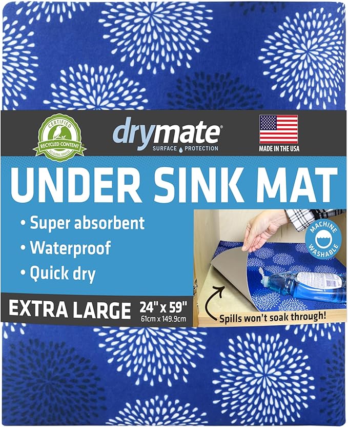 Drymate Premium XL Under Sink Mat, Waterproof Cabinet Protection Mats for Kitchen & Bathroom, Absorbent Shelf Liners, Slip-Resistant, Non-Adhesive, Machine Washable (USA Made)(24?쓝59??(GoodBlue)