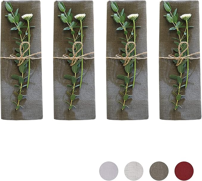 KNOKNO Home Pure Hemp Placemats 18 x 18 Inch Set of 4 Handcrafted with Mitered Corners Natural Fabric,Machine Washable Table Mats for Dining Tables (Moss Green, Napkins | Set of 4)