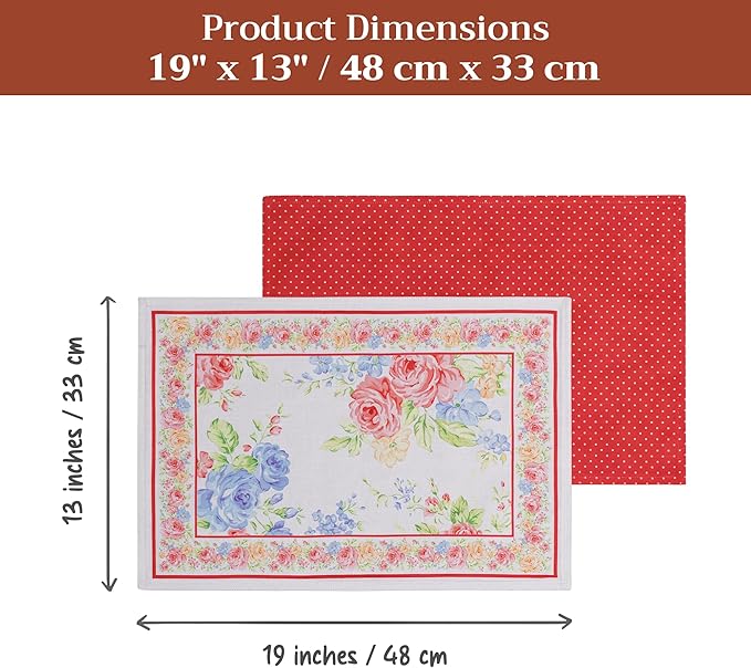 Maison d' Hermine Placemats Set of 2 100% Cotton Washable Cloth Place Mats, Reusable Table Mats for Kitchen Dining Decoration, Party, Wedding, Restaurant Spring/Summer (Vintage Floral, 13" x 19")