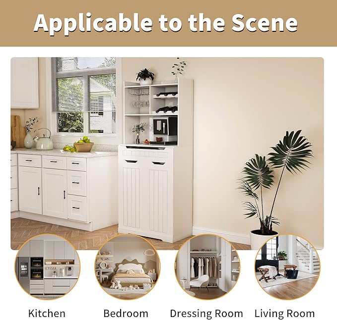 70" Tall Kitchen Pantry Cabinet with Charging Station & Drawer,Farmhouse Modern Wood Small Storage Cabinets w/Wide Tabletop,Wine Rack & 6 Door Shelves,for Small Kitchen,Living & Dining Room,White