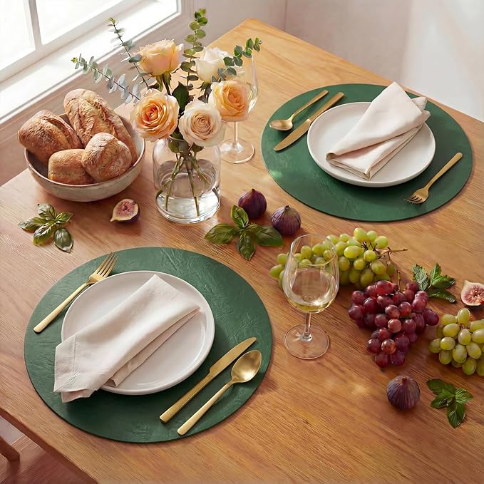 Artoid Mode Green Faux Leather Placemats Set of 4, 15 Inch Waterproof Wipeable Heat Resistant Place Mats, Reversible Table Mats for St. Patrick's Day Dining Decor